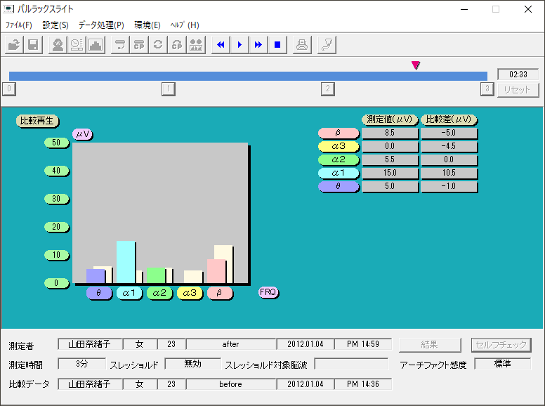 比較測定（再生）画面